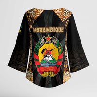 Mozambique Kimono Sleeve Blouse with Black Brown Tribal Design and National Emblem - Wonder Print Shop