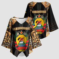 Mozambique Kimono Sleeve Blouse with Black Brown Tribal Design and National Emblem - Wonder Print Shop