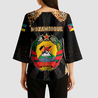 Mozambique Kimono Sleeve Blouse with Black Brown Tribal Design and National Emblem - Wonder Print Shop