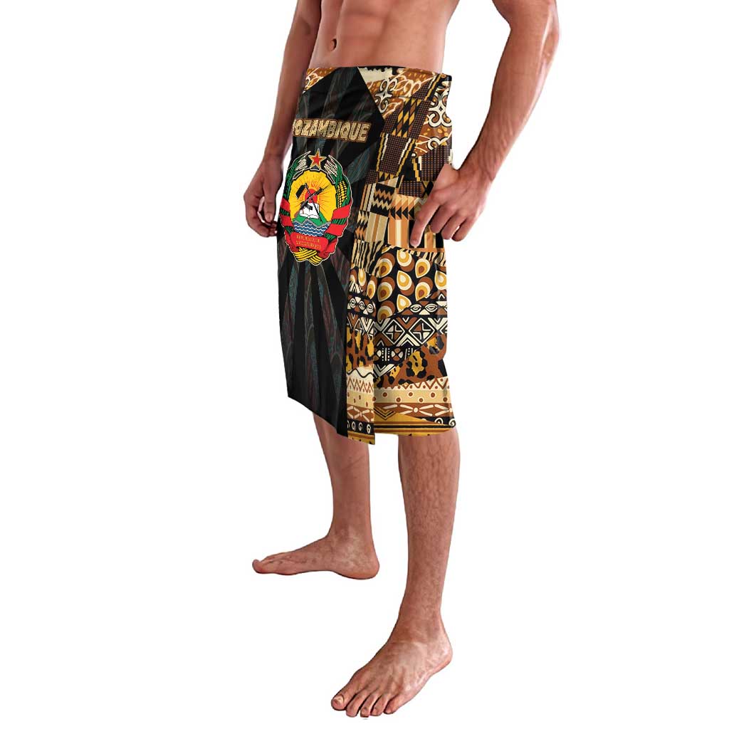 Mozambique Lavalava with Black Brown Tribal Design and National Emblem - Wonder Print Shop