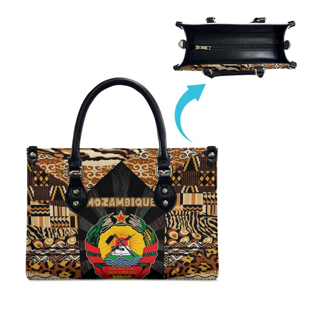 Mozambique Leather Bag with Black Brown Tribal Design and National Emblem - Wonder Print Shop