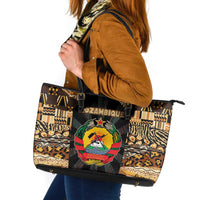Mozambique Leather Tote Bag with Black Brown Tribal Design and National Emblem - Wonder Print Shop