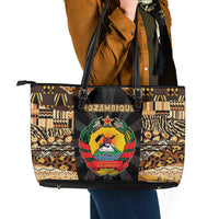 Mozambique Leather Tote Bag with Black Brown Tribal Design and National Emblem - Wonder Print Shop