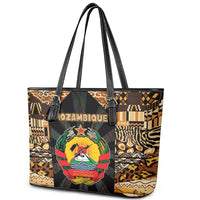 Mozambique Leather Tote Bag with Black Brown Tribal Design and National Emblem - Wonder Print Shop