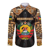 Mozambique Long Sleeve Button Shirt with Black Brown Tribal Design and National Emblem - Wonder Print Shop