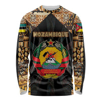 Mozambique Long Sleeve Shirt with Black Brown Tribal Design and National Emblem - Wonder Print Shop