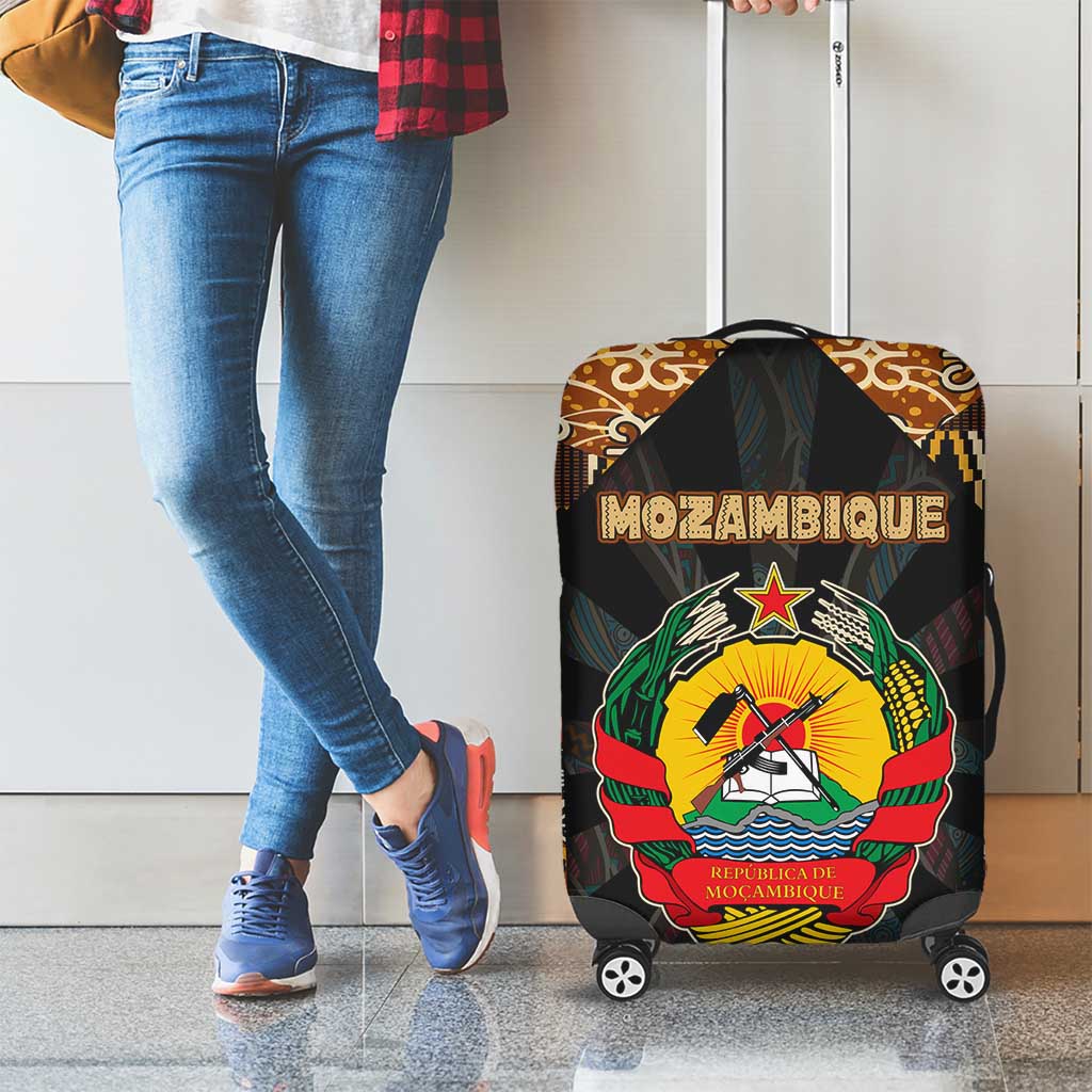 Mozambique Luggage Cover with Black Brown Tribal Design and National Emblem - Wonder Print Shop
