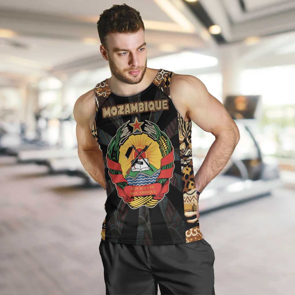 Mozambique Men Tank Top with Black Brown Tribal Design and National Emblem - Wonder Print Shop