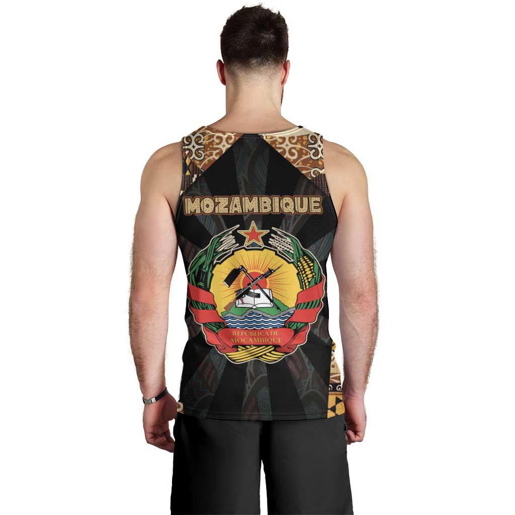 Mozambique Men Tank Top with Black Brown Tribal Design and National Emblem - Wonder Print Shop