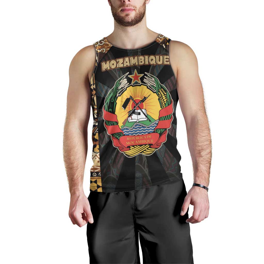 Mozambique Men Tank Top with Black Brown Tribal Design and National Emblem - Wonder Print Shop