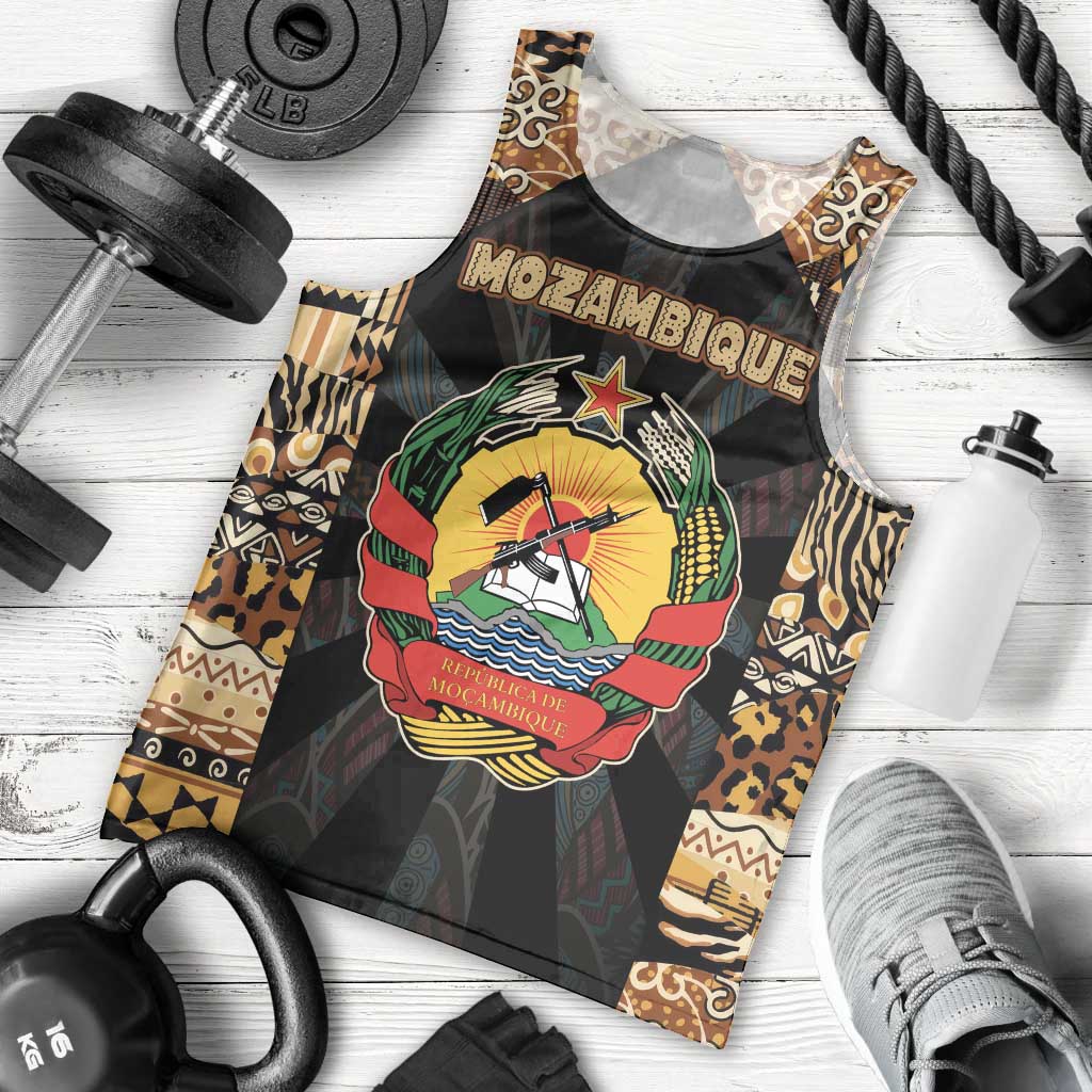 Mozambique Men Tank Top with Black Brown Tribal Design and National Emblem - Wonder Print Shop