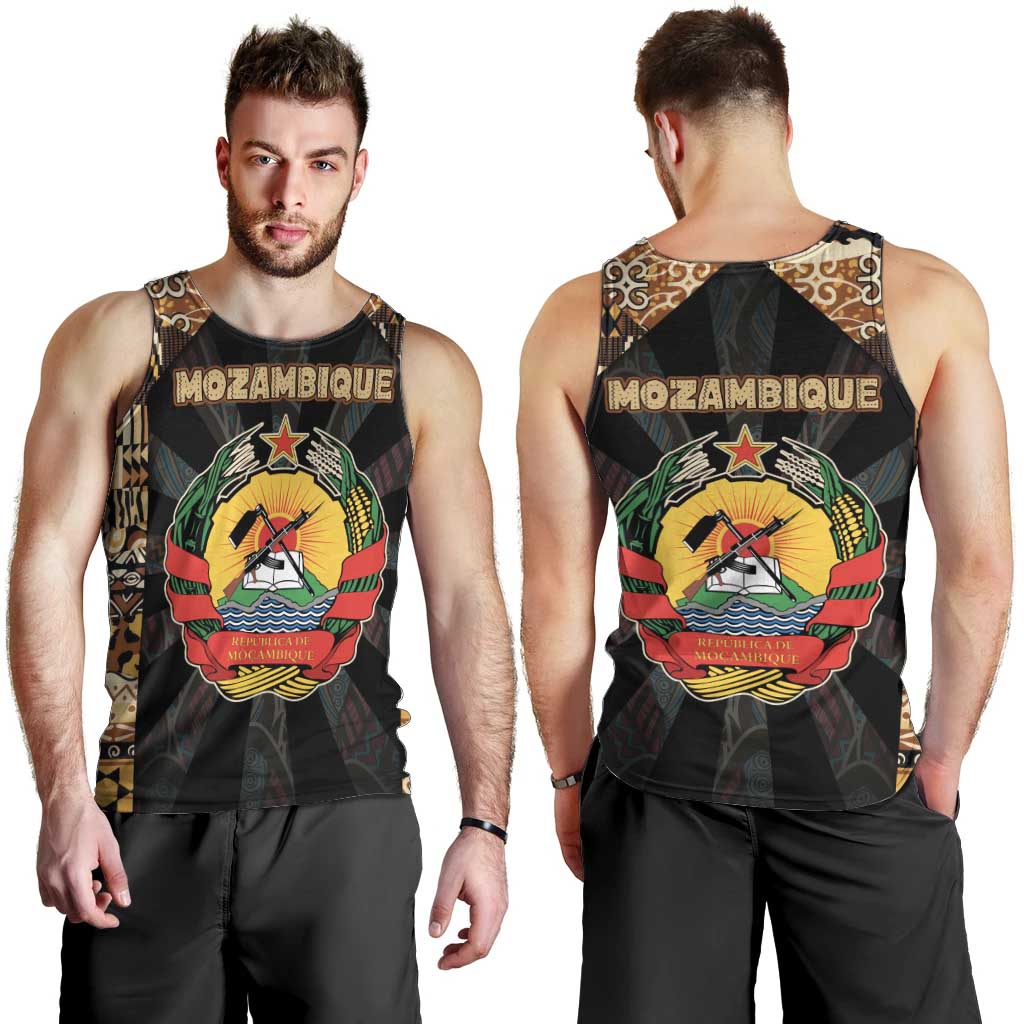 Mozambique Men Tank Top with Black Brown Tribal Design and National Emblem - Wonder Print Shop