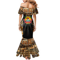 Mozambique Mermaid Dress with Black Brown Tribal Design and National Emblem - Wonder Print Shop