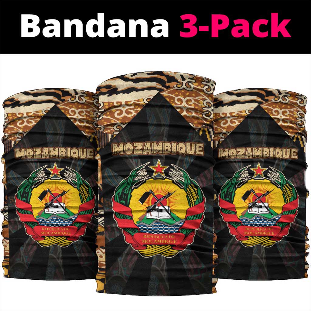 Mozambique Neck Gaiter with Black Brown Tribal Design and National Emblem TS04