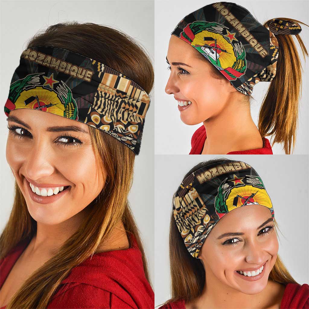Mozambique Neck Gaiter with Black Brown Tribal Design and National Emblem TS04