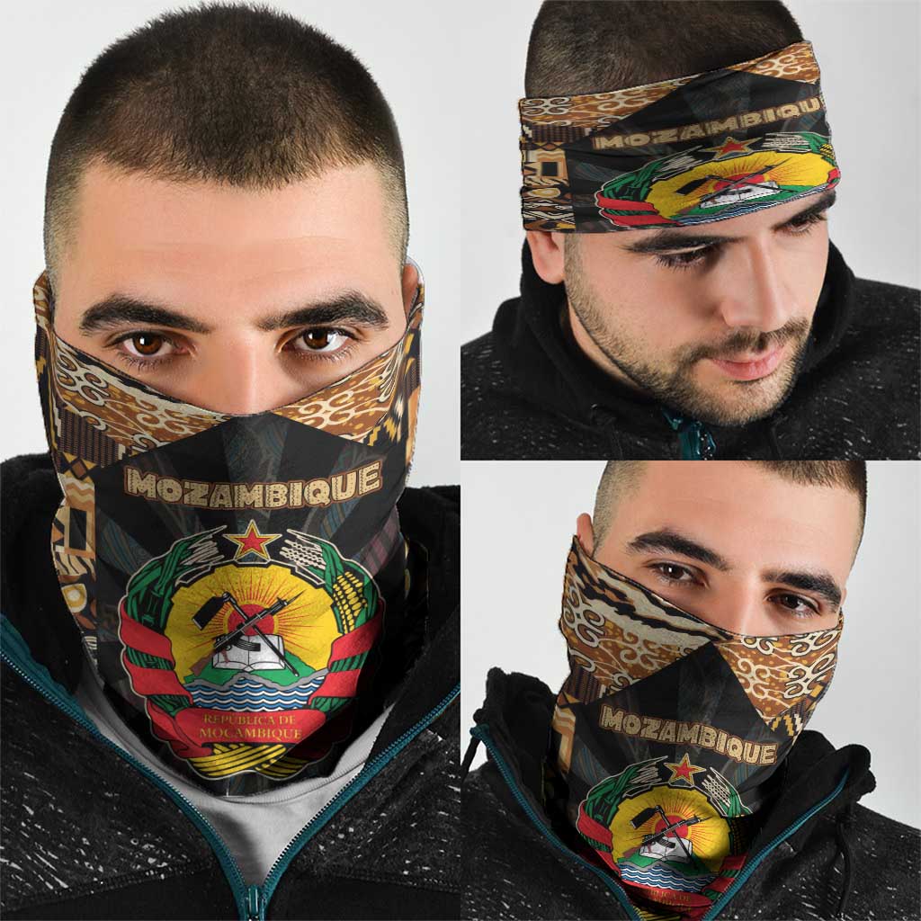 Mozambique Neck Gaiter with Black Brown Tribal Design and National Emblem TS04