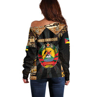 Mozambique Off Shoulder Sweater with Black Brown Tribal Design and National Emblem - Wonder Print Shop