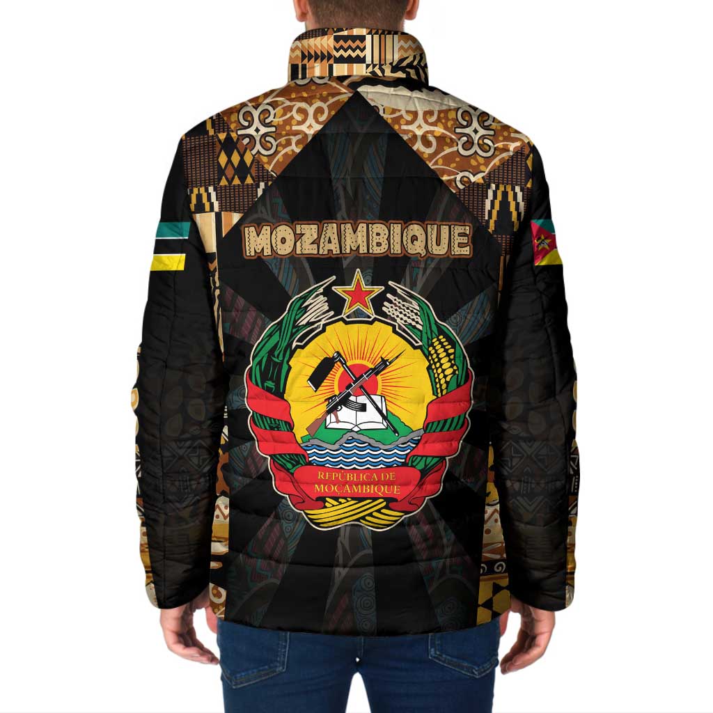 Mozambique Padded Jacket with Black Brown Tribal Design and National Emblem - Wonder Print Shop