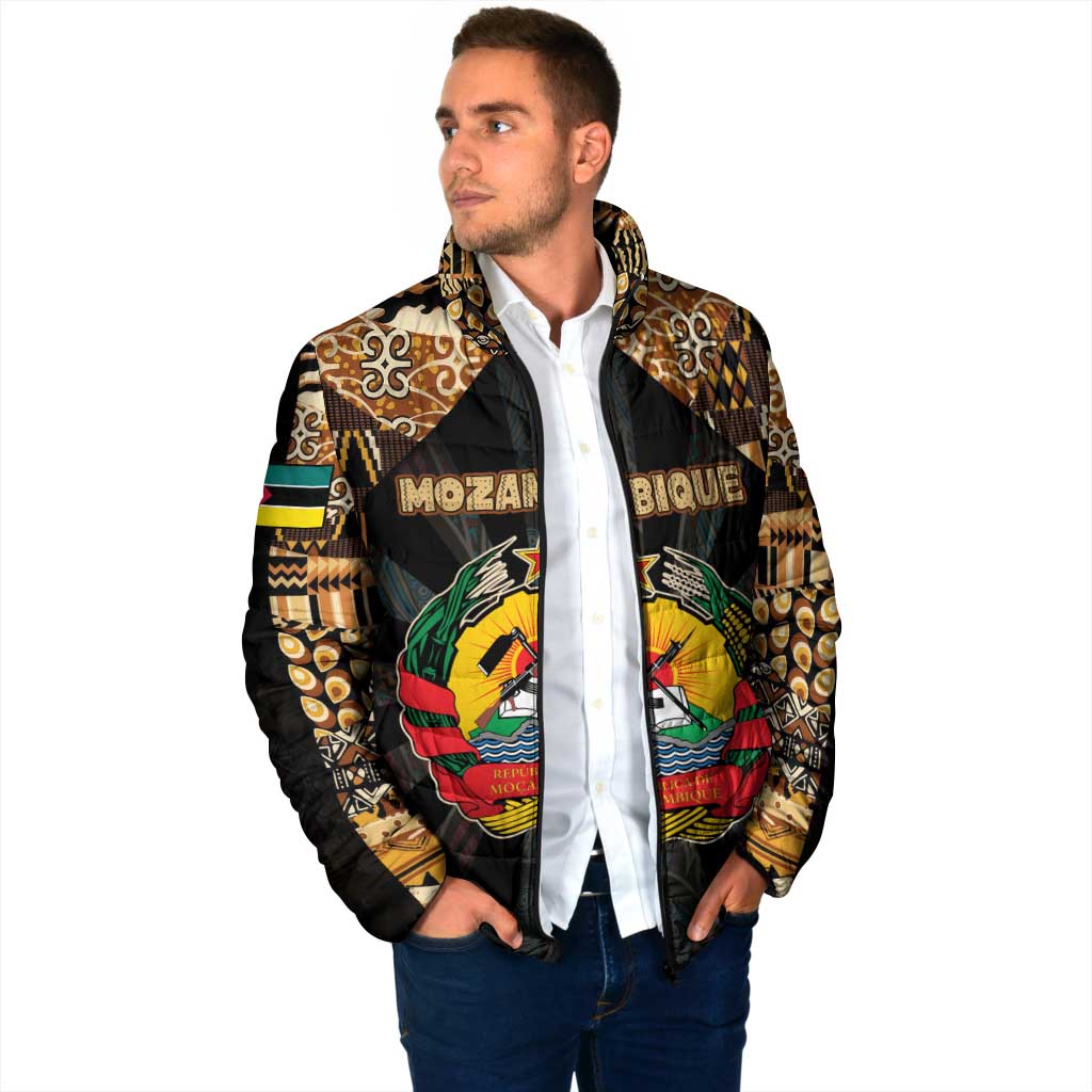 Mozambique Padded Jacket with Black Brown Tribal Design and National Emblem - Wonder Print Shop