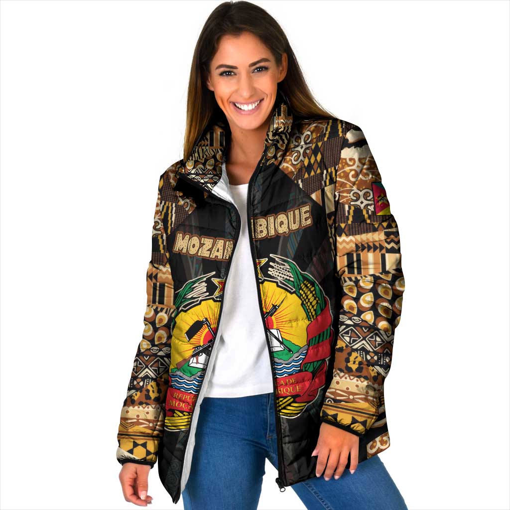 Mozambique Padded Jacket with Black Brown Tribal Design and National Emblem - Wonder Print Shop