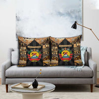 Mozambique Pillow Cover with Black Brown Tribal Design and National Emblem - Wonder Print Shop
