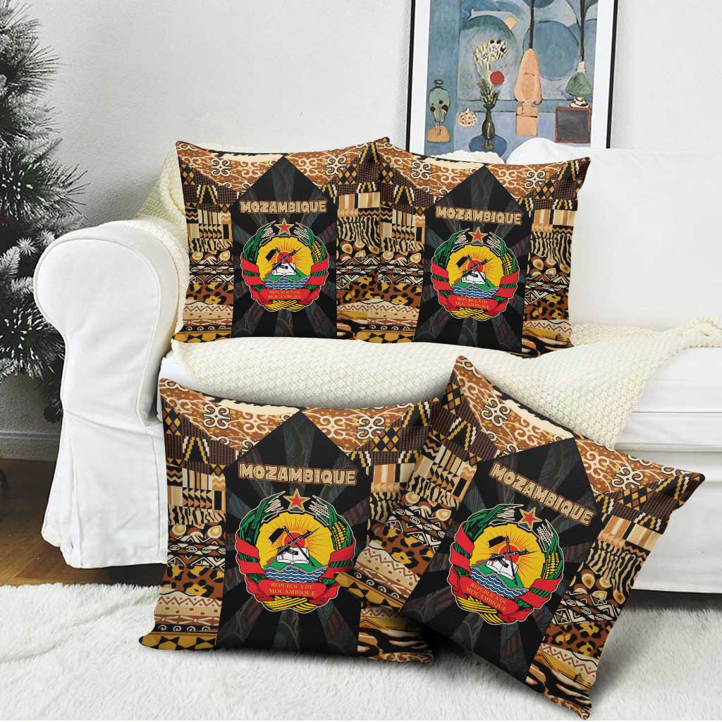 Mozambique Pillow Cover with Black Brown Tribal Design and National Emblem - Wonder Print Shop