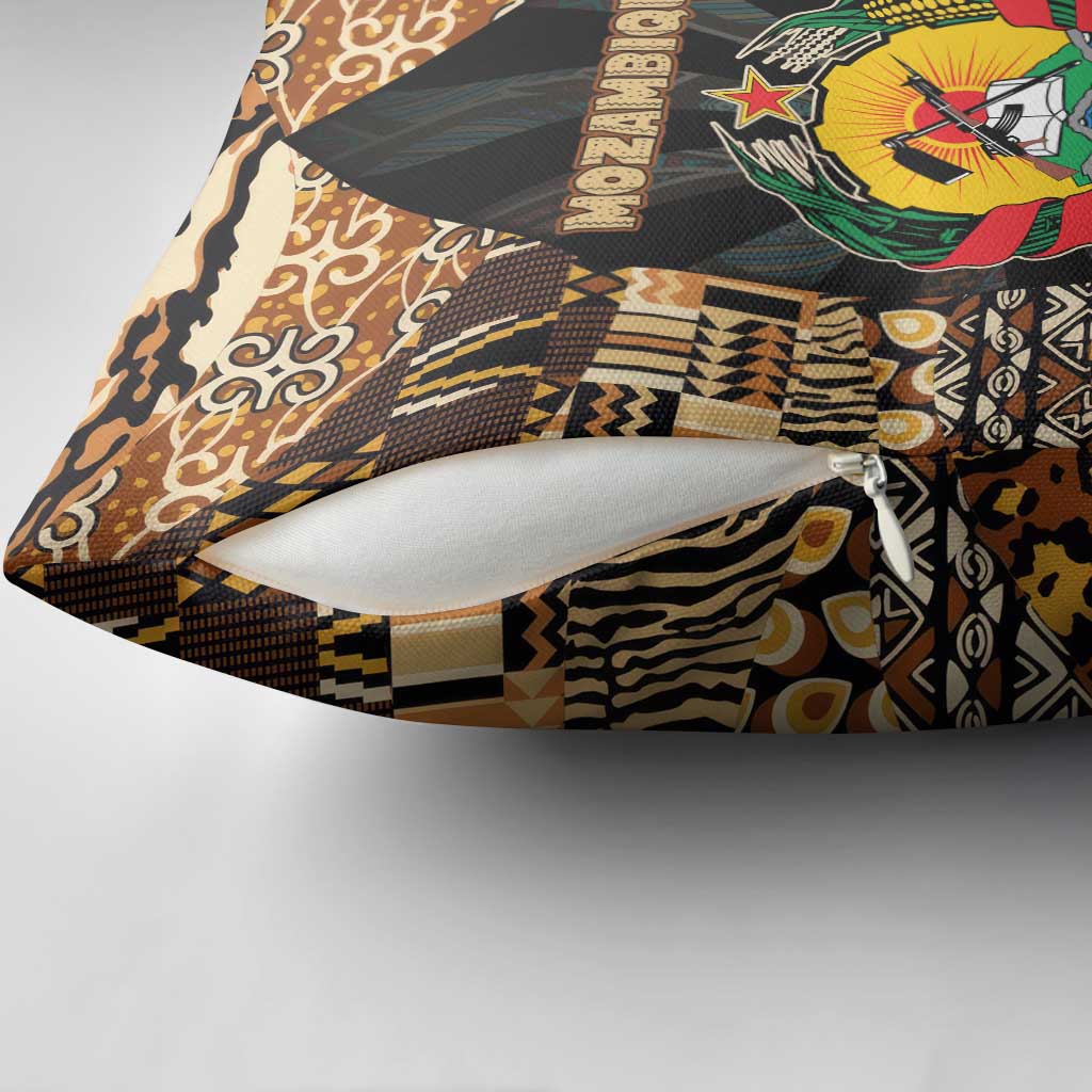 Mozambique Pillow Cover with Black Brown Tribal Design and National Emblem - Wonder Print Shop