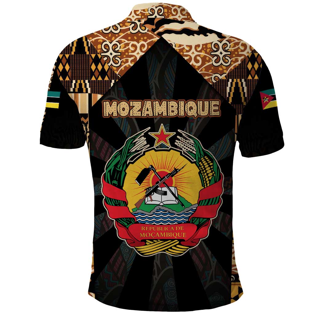 Mozambique Polo Shirt with Black Brown Tribal Design and National Emblem - Wonder Print Shop