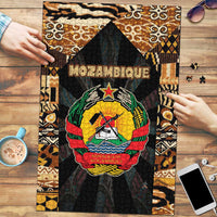 Mozambique Puzzle with Black Brown Tribal Design and National Emblem - Wonder Print Shop
