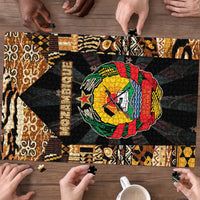 Mozambique Puzzle with Black Brown Tribal Design and National Emblem - Wonder Print Shop