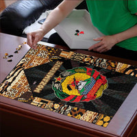 Mozambique Puzzle with Black Brown Tribal Design and National Emblem - Wonder Print Shop