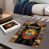 Mozambique Puzzle with Black Brown Tribal Design and National Emblem - Wonder Print Shop
