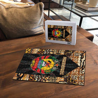 Mozambique Puzzle with Black Brown Tribal Design and National Emblem - Wonder Print Shop