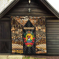 Mozambique Quilt with Black Brown Tribal Design and National Emblem - Wonder Print Shop