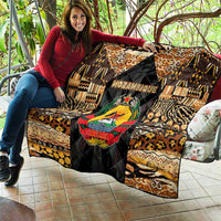 Mozambique Quilt with Black Brown Tribal Design and National Emblem - Wonder Print Shop