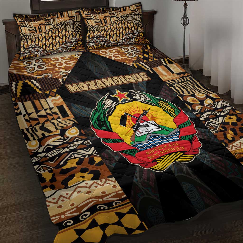 Mozambique Quilt Bed Set with Black Brown Tribal Design and National Emblem - Wonder Print Shop