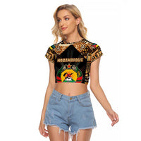 Mozambique Raglan Cropped T Shirt with Black Brown Tribal Design and National Emblem - Wonder Print Shop