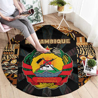 Mozambique Round Carpet with Black Brown Tribal Design and National Emblem - Wonder Print Shop