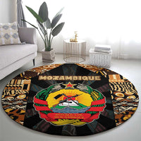 Mozambique Round Carpet with Black Brown Tribal Design and National Emblem - Wonder Print Shop