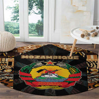 Mozambique Round Carpet with Black Brown Tribal Design and National Emblem - Wonder Print Shop