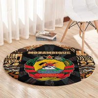 Mozambique Round Carpet with Black Brown Tribal Design and National Emblem - Wonder Print Shop