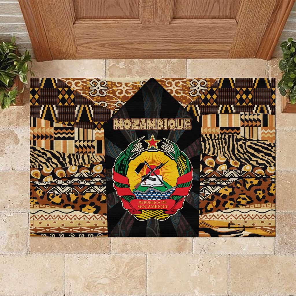 Mozambique Rubber Doormat with Black Brown Tribal Design and National Emblem - Wonder Print Shop