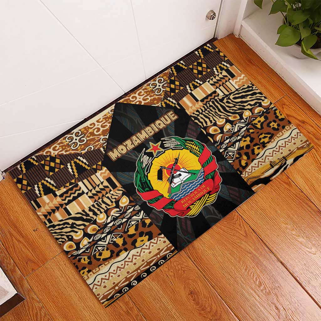 Mozambique Rubber Doormat with Black Brown Tribal Design and National Emblem - Wonder Print Shop