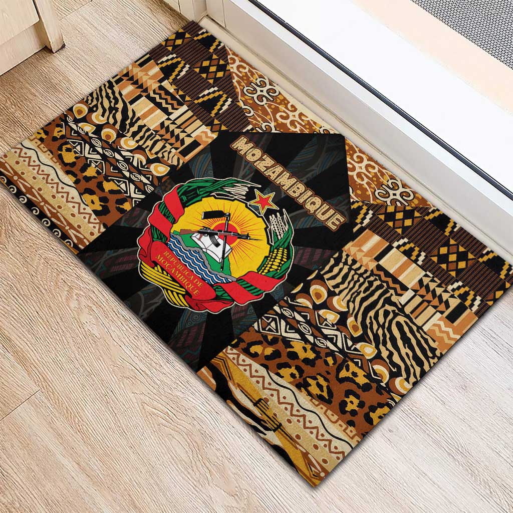 Mozambique Rubber Doormat with Black Brown Tribal Design and National Emblem - Wonder Print Shop