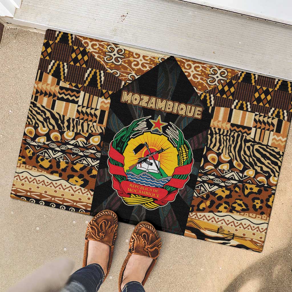 Mozambique Rubber Doormat with Black Brown Tribal Design and National Emblem - Wonder Print Shop
