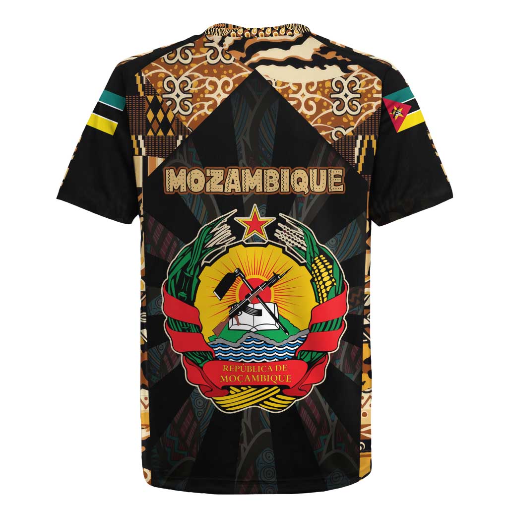 Mozambique Rugby Jersey with Black Brown Tribal Design and National Emblem - Wonder Print Shop