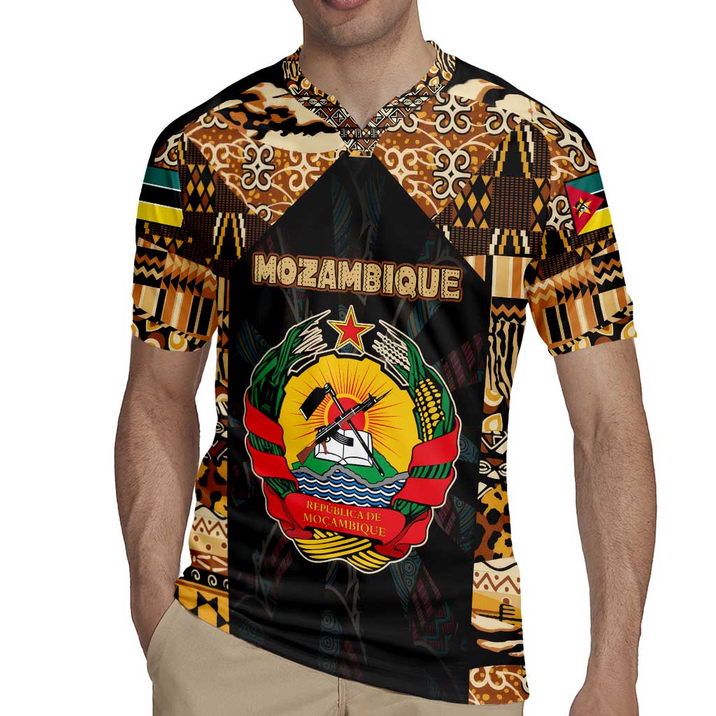 Mozambique Rugby Jersey with Black Brown Tribal Design and National Emblem - Wonder Print Shop