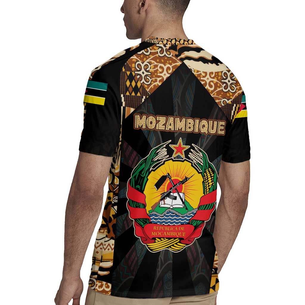 Mozambique Rugby Jersey with Black Brown Tribal Design and National Emblem - Wonder Print Shop