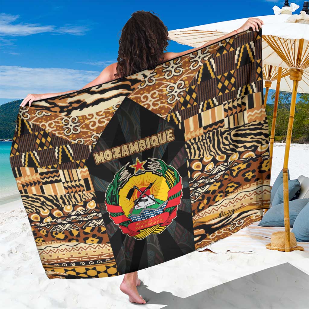 Mozambique Sarong with Black Brown Tribal Design and National Emblem - Wonder Print Shop