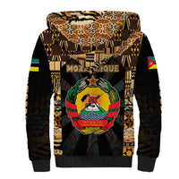 Mozambique Sherpa Hoodie with Black Brown Tribal Design and National Emblem - Wonder Print Shop